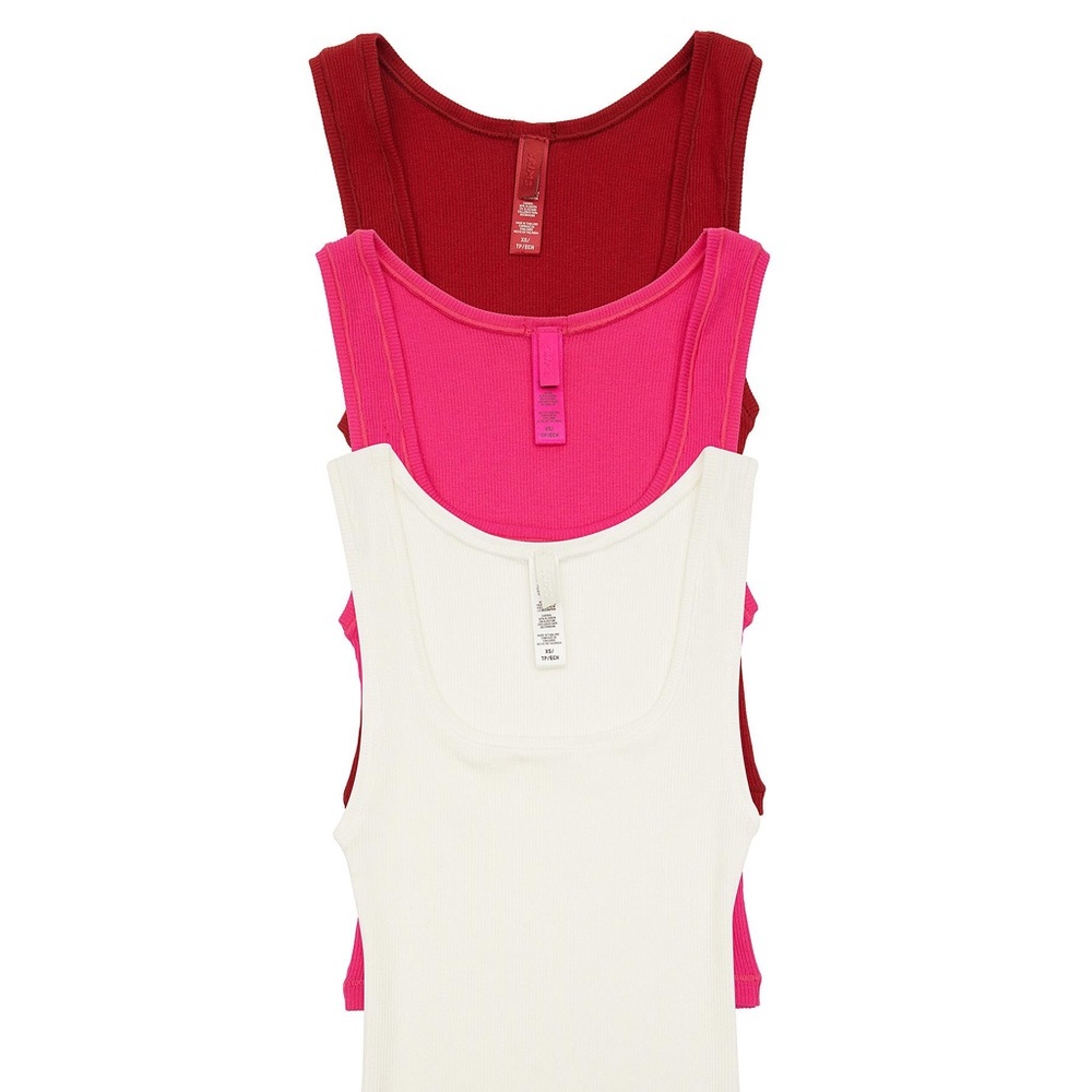 Brand new Skims Women's Red 'soft Lounge' Cotton Rib Tank — Pack Of 3 size xs